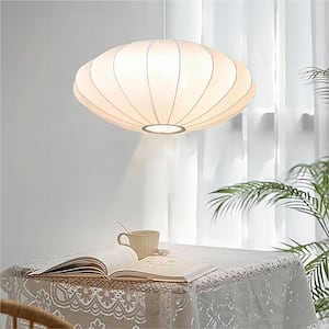Kateo 15 3/4" W 1-Light White Oval Umbrella Shell Chandelier with Cream Faux Silk Shade for Living Room