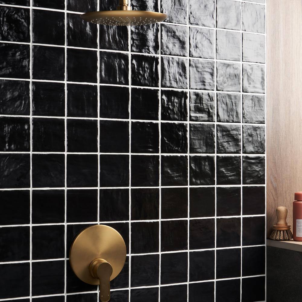 Nassau Jet Black 4" x 4" Satin Finish Ceramic Wall Tile