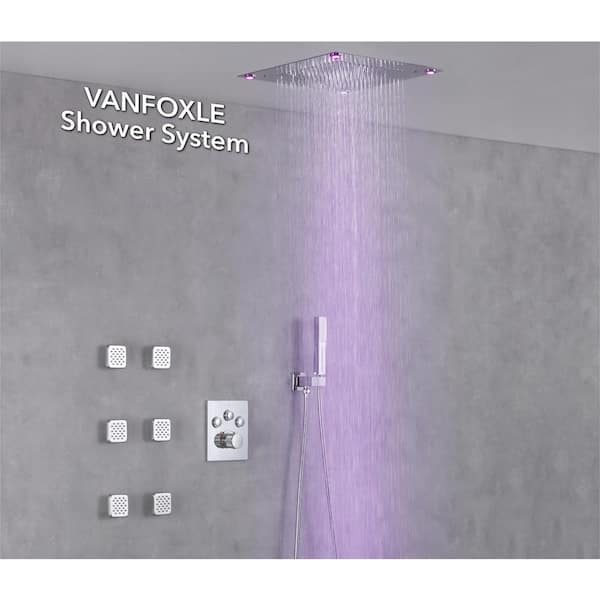 Luxury Single Handle 2-Spray Shower Faucet 1.8 GPM with 16 in. LED Mood Rainfall Head and Thermostatic Valve in Chrome