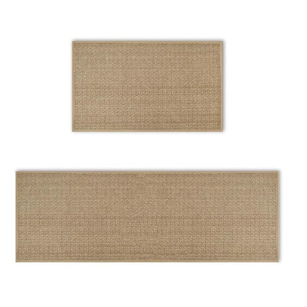 Brown 47 in. x 17 in. Indoor Non-Skid Kitchen Rugs and Mats Set of 2-17 x 29 and 17 x 47 in.