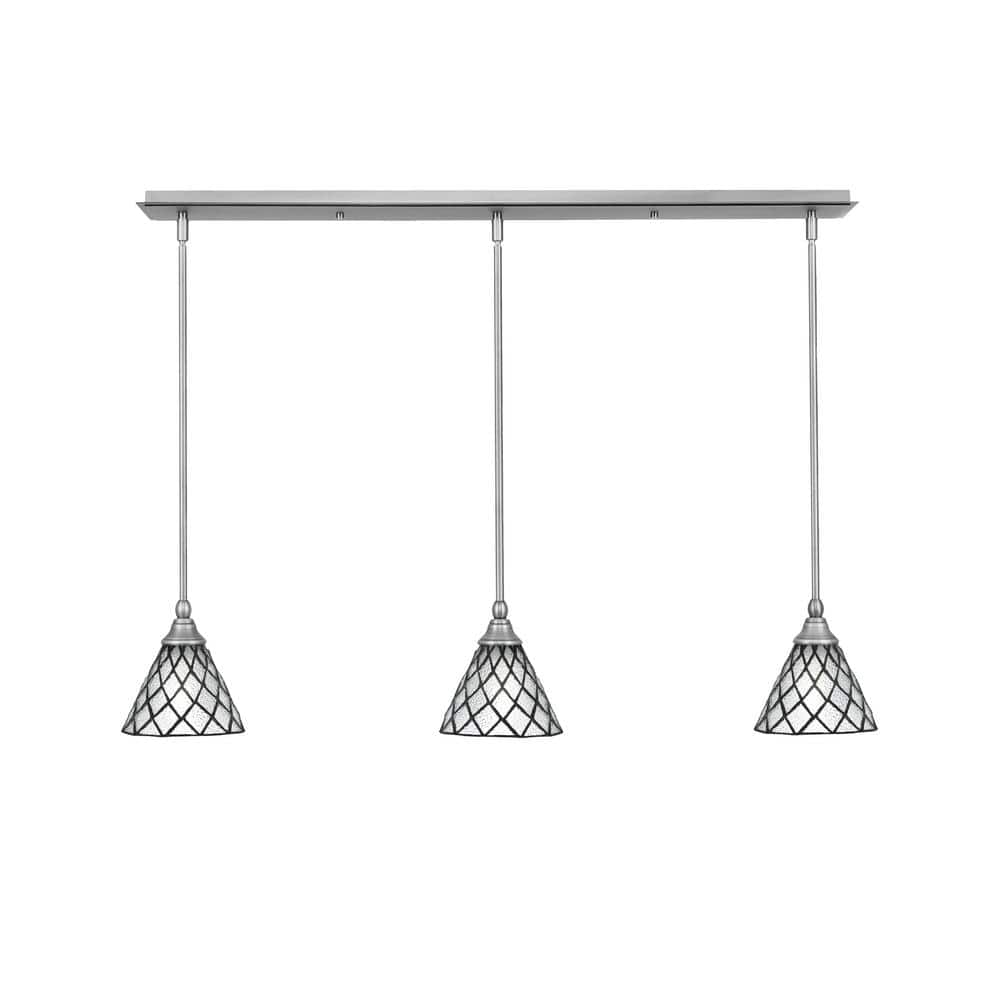 Livingston 100-Watt 3-Light Nickel Shaded Pendant Light with 7 in. Diamond 