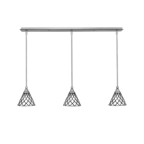 Unbranded Livingston 100-Watt 3-Light Nickel Shaded Pendant Light with 7 in. Diamond Ice Art Glass Shades, No bulbs