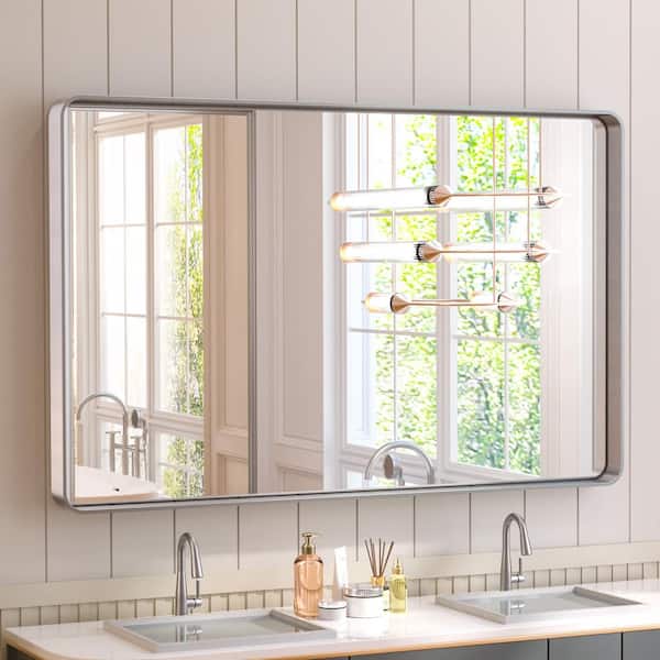 42 in. W x 26 in. H Rectangular Aluminum Framed Wall Mount Bathroom Vanity Mirror in Silver
