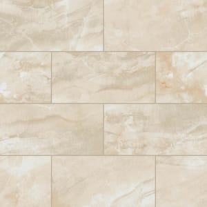 Gemma Rectangle 12 in. x 24 in. Honed Beige Onyx Porcelain Marble Look Tile (15.5 sq. ft. /case)