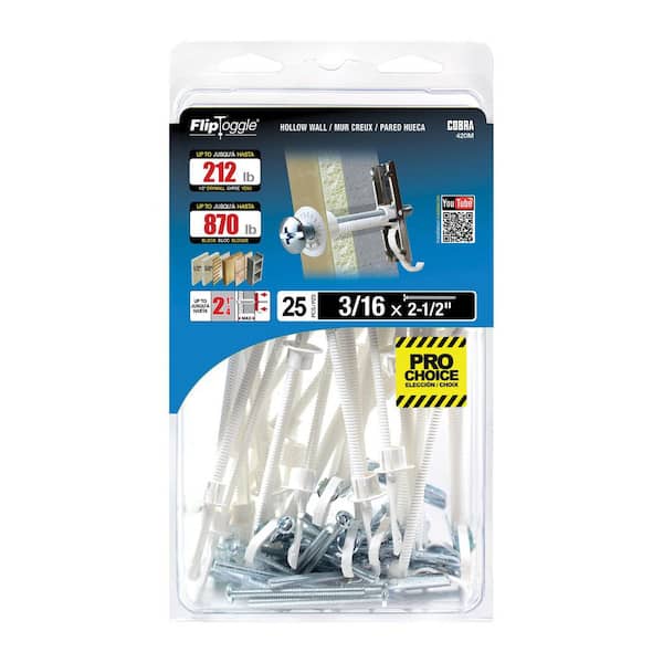 FlipToggle 3/16 in.x 2-1/2 in. Plastic Strap Toggle Bolt Hollow Wall Anchor w/ Phillips/Slotted Screw  250 lbs.(25-Pack)
