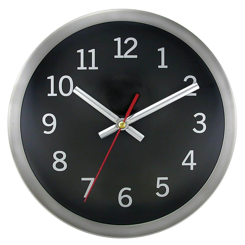 Timekeeper Products 9 in. Round Brushed Metal Rim Hand Wall Clock 2253B