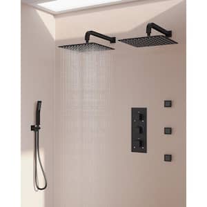 12 in. and 12 in. ZenithRain Shower System 8-Spray Dual Wall Mount Fixed and Handheld Shower Head 2.5 GPM in Matte Black