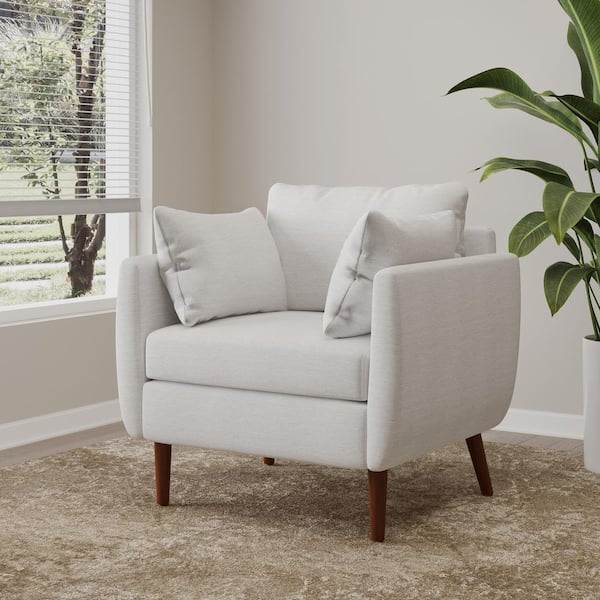 Noble House Miramichie Beige and Walnut Fabric Upholstered Club Chair with Accent Pillows