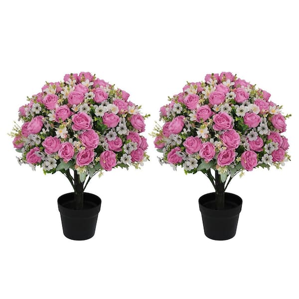 24 in. Pink Artificial Peony Topiary Ball Tree,Faux Shrub Bushes with Flowers for Indoor and Outdoor Decor Set of 2