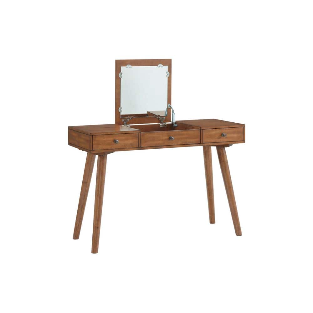 Cinnamon Birch Veneer Mid-Century Modern Vanity Desk with Mirror