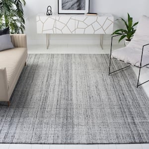Abstract Gray/Black 8 ft. x 8 ft. Striped Square Area Rug