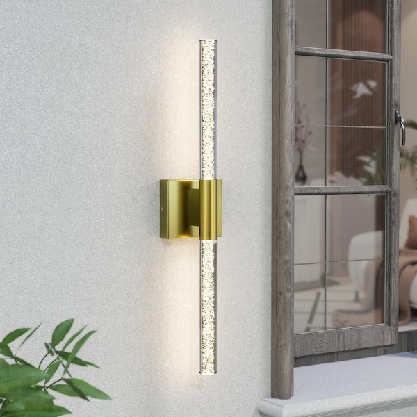 24 in.1-Light Golden Modern Dimmable LED Outdoor Metal Exterior Garage Front Porch Wall Lights Sconces Lighting Fixtures