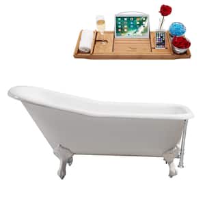 66 in. Cast Iron Clawfoot Non-Whirlpool Bathtub in Glossy White with Polished Chrome Drain And Glossy White Clawfeet