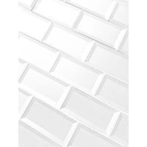 Secret Dimensions Bevel White Subway 3 in. x 6 in. Glossy Glass Decorative Backsplash Wall Tile (1 sq. ft./Pack)