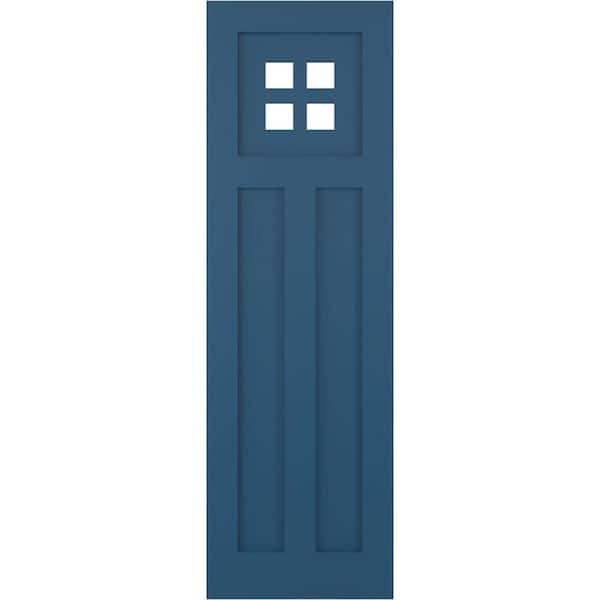 Ekena Millwork 12 in. x 38 in. True Fit PVC San Antonio Mission Style Fixed Mount Flat Panel Shutters Pair in Sojourn Blue