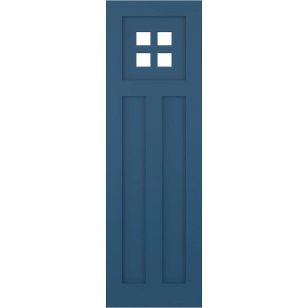 Ekena Millwork 15 in. x 68 in. True Fit PVC San Antonio Mission Style Fixed Mount Flat Panel Shutters Pair in Sojourn Blue