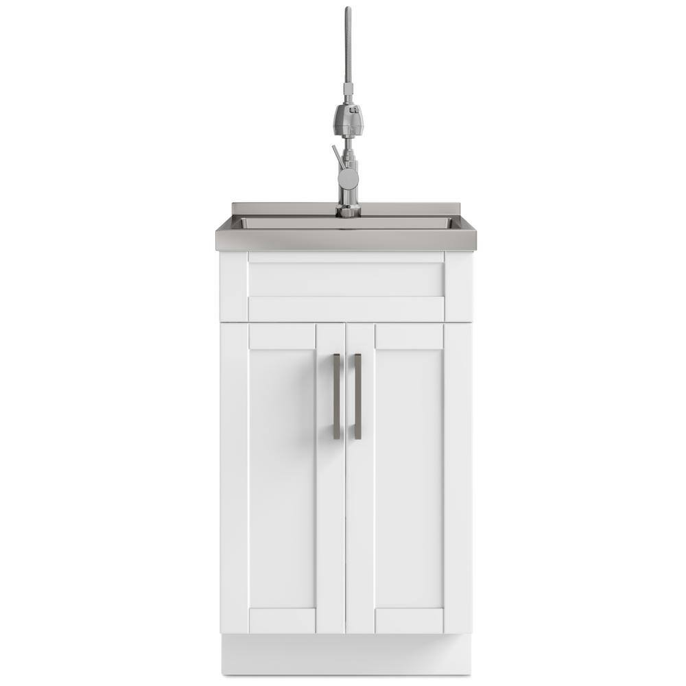White 20 Inch Laundry Cabinet with Stainless Steel Sink and Faucet
