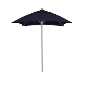 6 ft. Grey Woodgrain Aluminum Commercial Market Patio Umbrella Fiberglass Ribs and Push Lift in Navy Blue Sunbrella