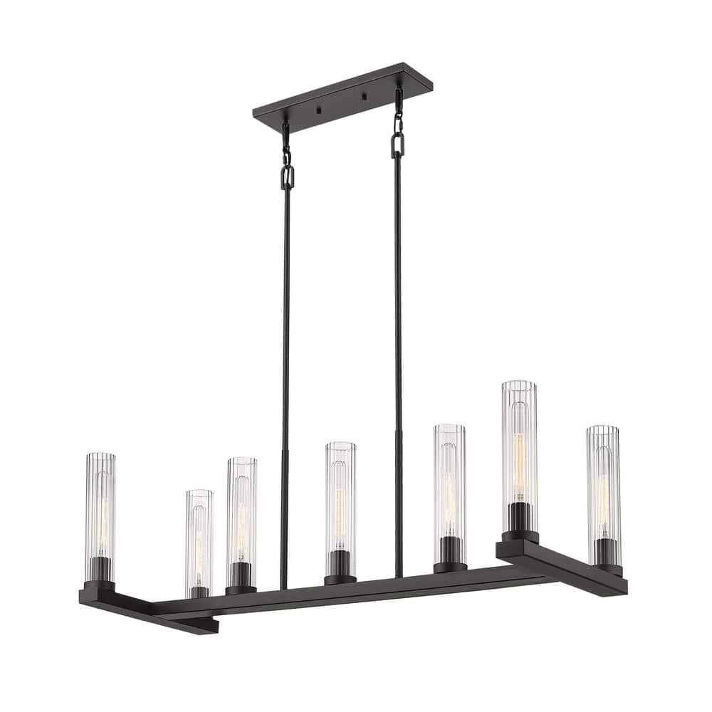 Beau 7-Light Bronze Chandelier with Glass Shade