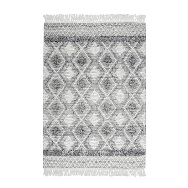 5 ft. x 8 ft. Teal Ivory And Gray Floral Medallion Flatweave Handmade Area Rug With Fringe