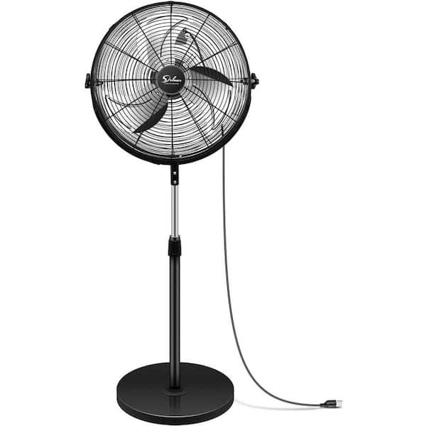 20 in. 3-Speed High Velocity Heavy Duty Metal Adjustable-Height Pedestal Standing Fan Floor Fan in Black