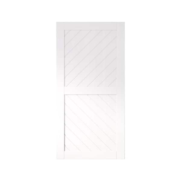HOMACER XT3 36 in. x 80 in. C-Panel Solid Core White Slanted Stripe Design Pine Wood Interior Sliding Barn Door Slab