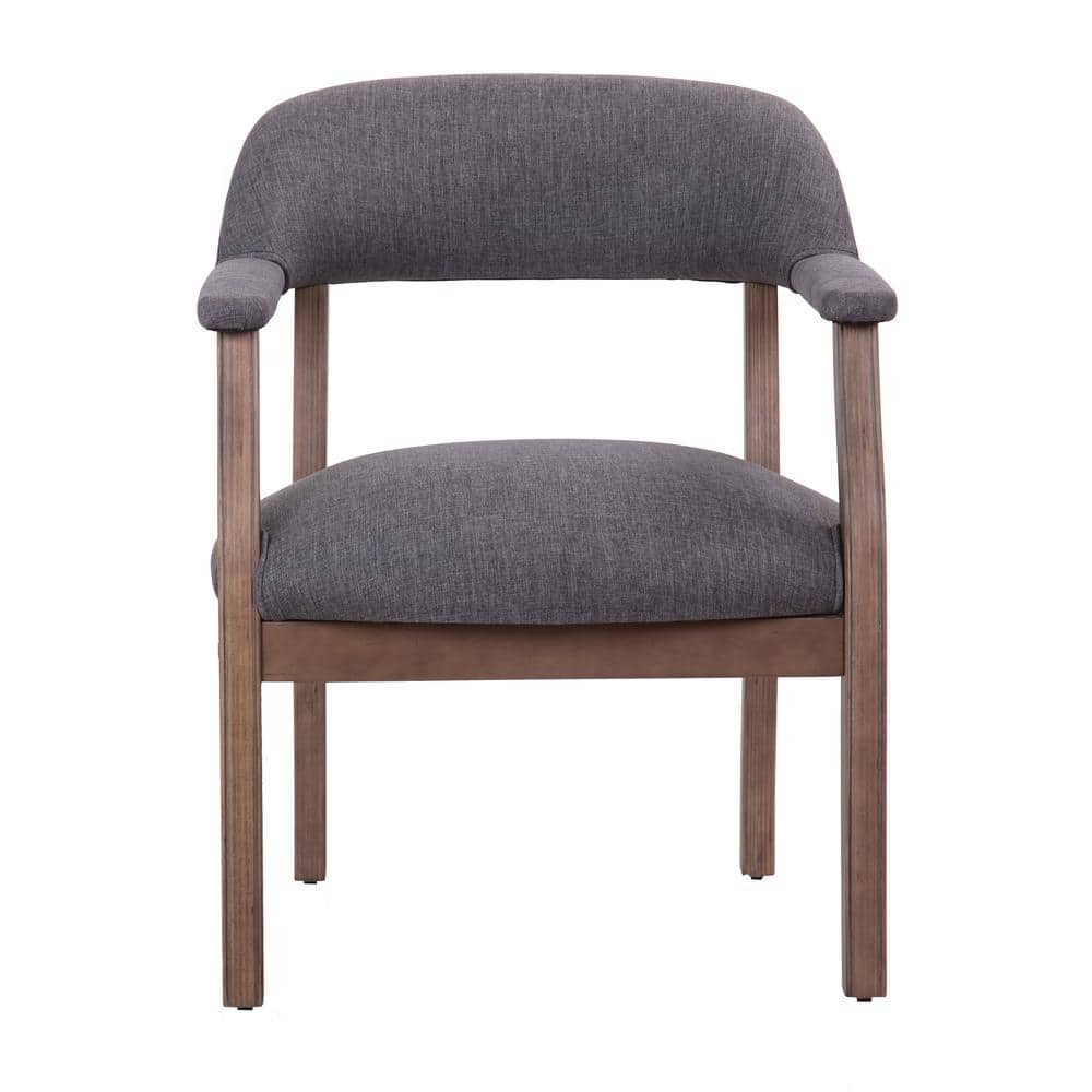 Slate Gray Linen Upholstered Arm Chair with Medium Wood Frame
