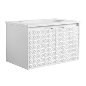Resinique 30 in. W x 18.2 in. D x 18.5 in. H Single Sink Floating Bath Vanity in White with White Cultured Marble Top