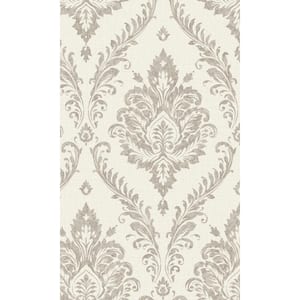 Taupe Tropical Damask 57 sq. ft. Non-Woven Textured Non-pasted Double Roll Wallpaper