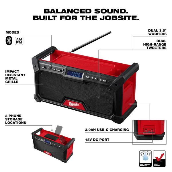 Milwaukee M18 18V Lithium-Ion Cordless Jobsite Radio with M18 (1) High Output 6.0Ah Battery & (2) 5.0Ah Battery