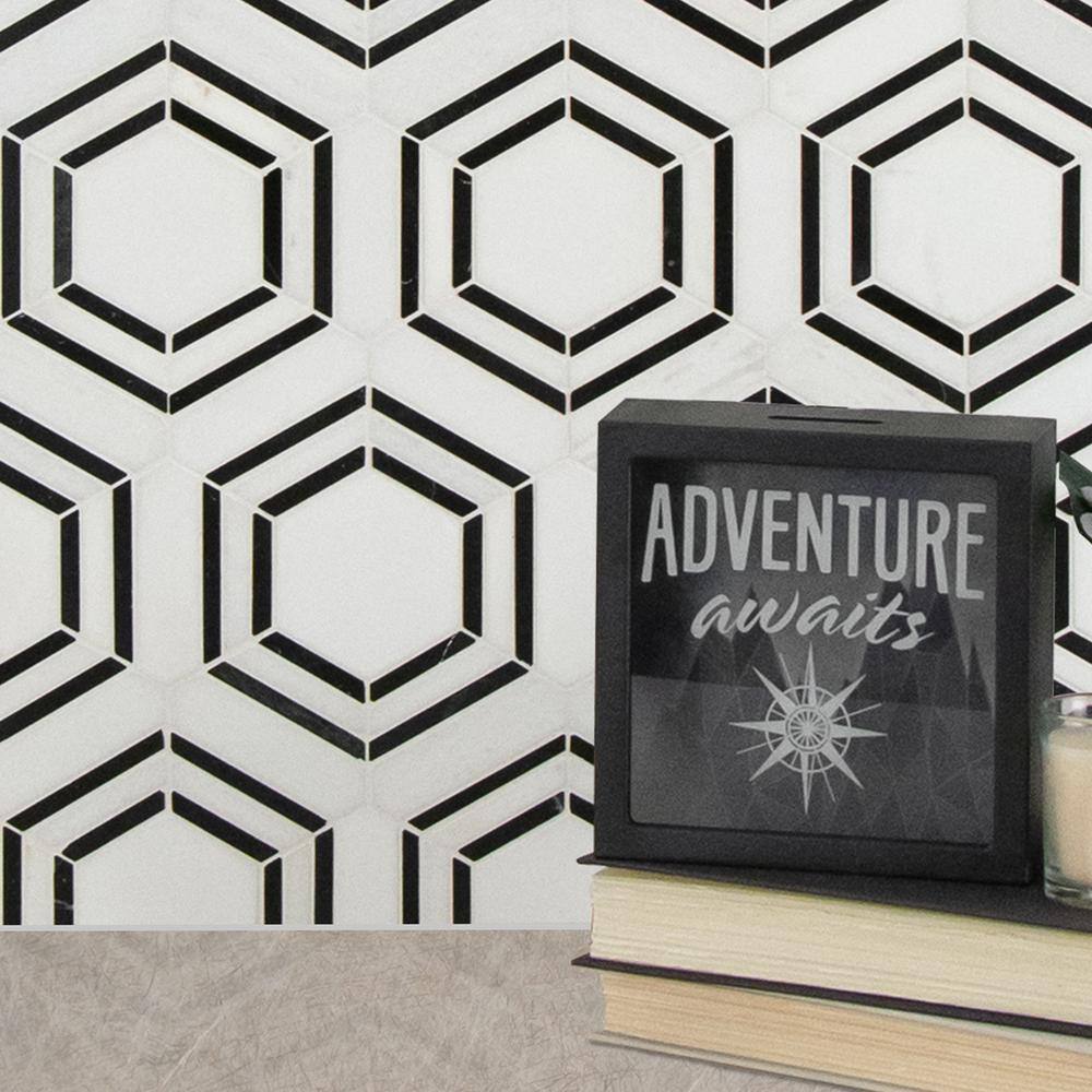 Bianco Hexagon Polished Marble Mosaic Tile Sheet