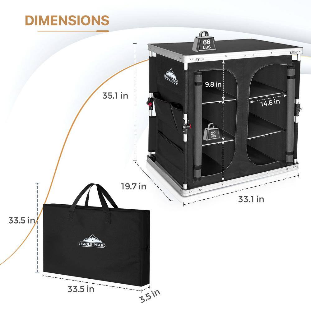 Black Aluminum Folding Camping Table with Storage Organizer