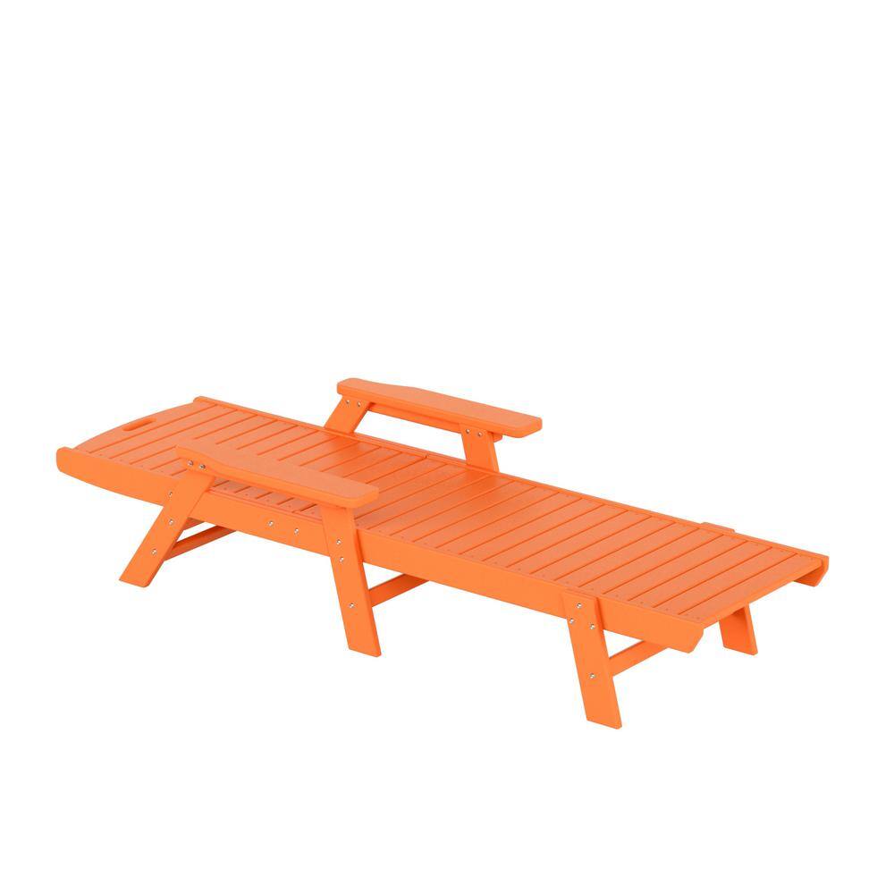 78.3" Orange HDPE Outdoor Chaise Lounge with Arms