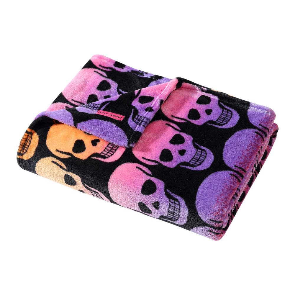 Skull Ombre Black and Multicolor Fleece Throw Blanket