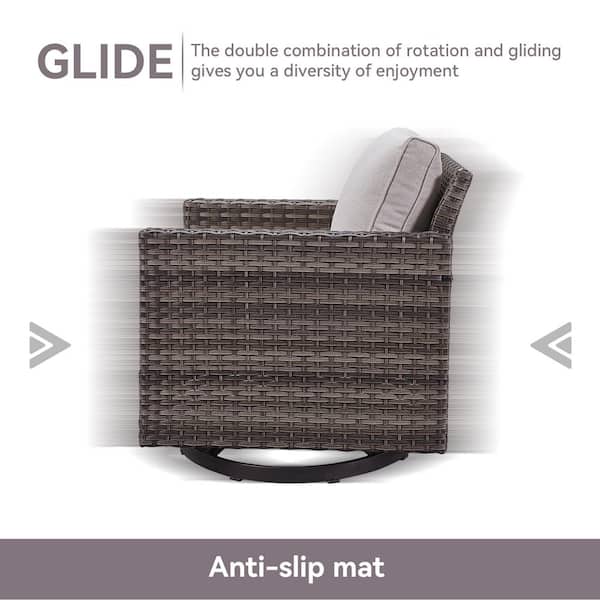 U-Foot Gray Swivel Glider Wicker Outdoor Rocking Chair with Beige Cushion (1-Pack)