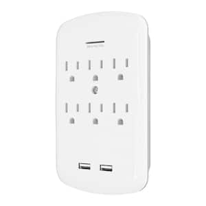 6-Outlet Surge Protector with 2 USB-A Ports 900 Joules Wall Adapter Tap Dual 3. 1A USB Ports ETL Listed White