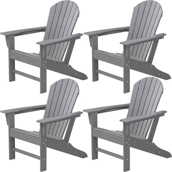 PATIOGUARDER HDPE Plastic Adirondack Chair Patio Resin Deck Chair Gray (4-Pack)