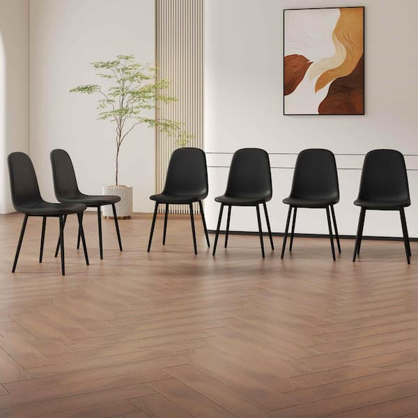 Black PU Leather Metal Frame Dining Chairs Set of 6