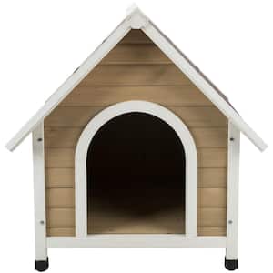 natura Tan Cottage Dog House, Elevated Pet Shelter, Weatherproof Dog House, Medium