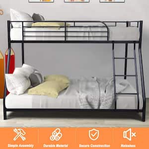 Black Metal Bed Frame Twin over Full Bunk Bed with Full-Length Guard Rails & Ladders for Kids, Adults, Teenagers
