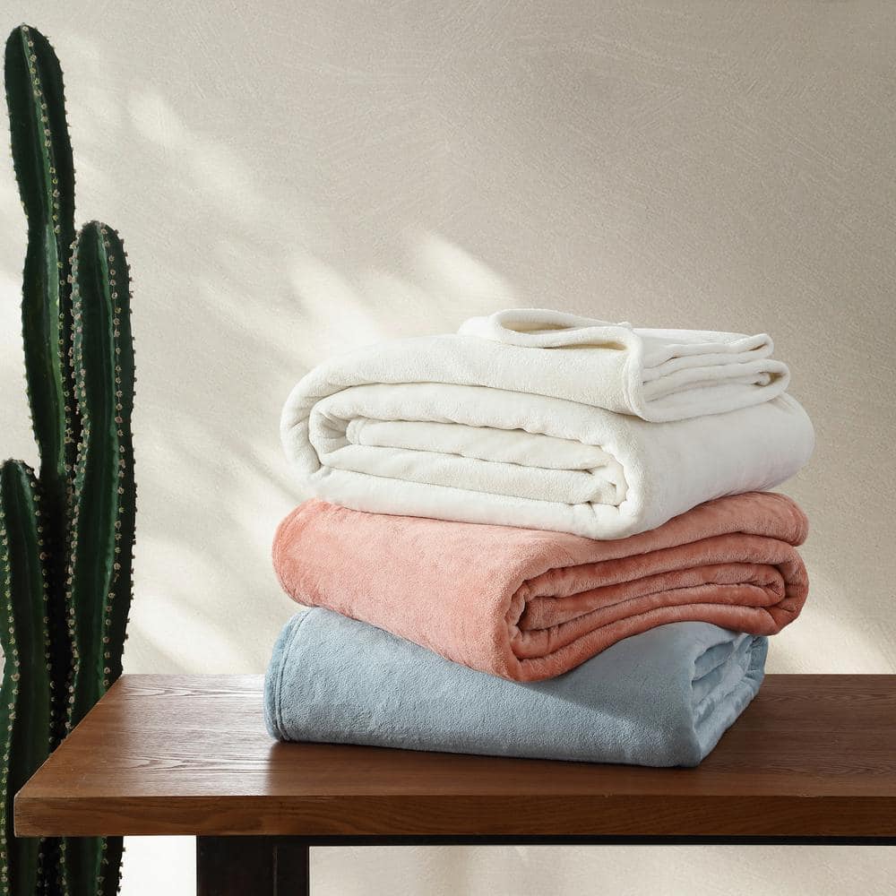 Ivory Full/Queen Ultra Soft Plush Fleece Reversible Blanket