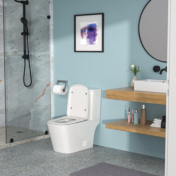 grossag 12 in. 1-Piece 1.28 GPF Single Flush Elongated Toilet in White-5 Seat Included with Wax Ring, Bolts, Side Caps