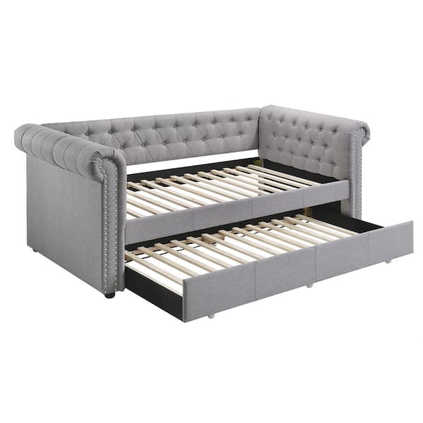 Acme Furniture Justice Smoke Gray Twin Fabric Daybed & Trundle
