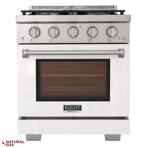 30 in. 4.2 cu. ft. 4-Burners Freestanding Natural Gas Range and Convection Oven in White with True Simmer Burners