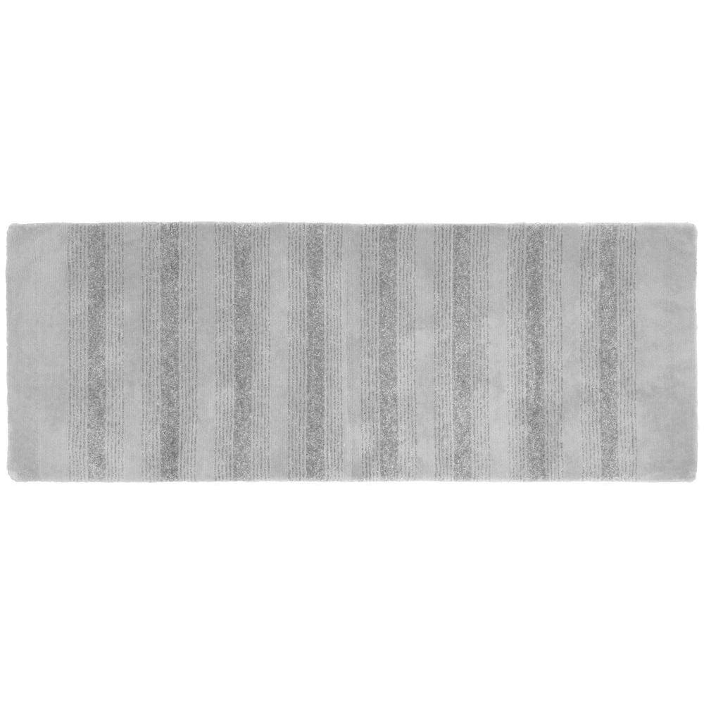 Essence Platinum Gray 22" x 60" Nylon Striped Bathroom Rug Runner