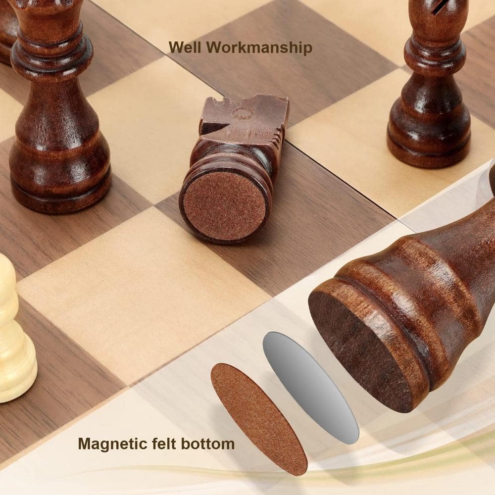 15 in. Walnut and Maple Magnetic Folding Travel Chess Set