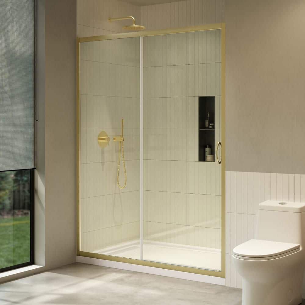 Breeze 60 in. L x 36 in. W x 72.83 in. H Straight Alcove Shower Kit in Brushed Gold with Clear Sliding Door and Pan price history on PriceWatchPro