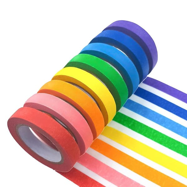 Colored Masking Tape Set for Crafts Labeling DIY Decorative 8-Pieces Rainbow Colors 1/2 in. Wide Easy-to-Use