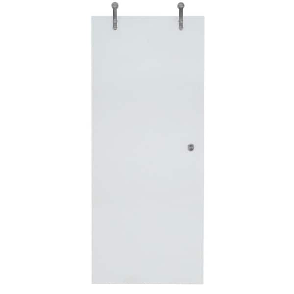 Pinecroft 34 in. x 81 in. Ice Glass Sliding Barn Door with Hardware Kit