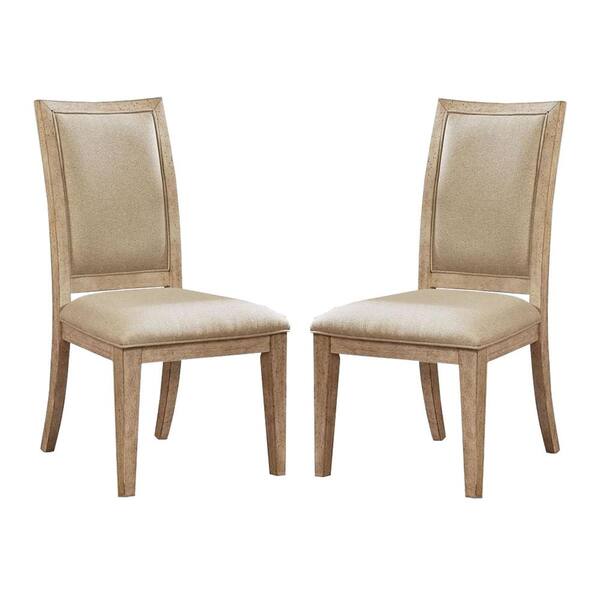 Benjara Brown and Beige Solid Wood and Fabric Side Chair (Set of 2)